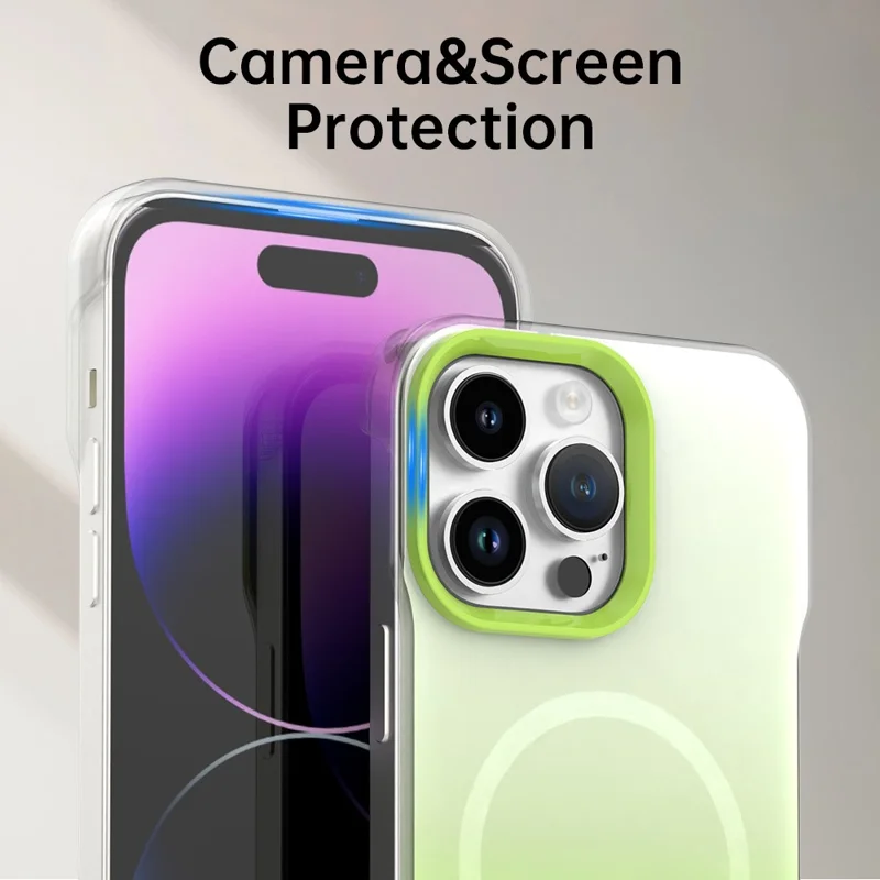 Чехол для iPhone 14 Pro с магнитным креплением, градиентным дизайном и бесшовной IMD-технологией из TPU + PC + PET - Зеленый