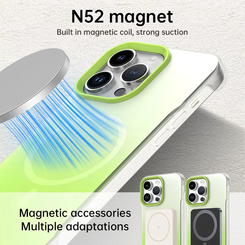 For iPhone 14 Pro Max Magnetic Case Gradient Design Borderless IMD TPU + PC + PET Phone Cover - Green