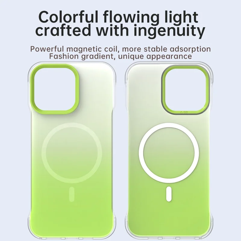 For iPhone 14 Pro Max Magnetic Case Gradient Design Borderless IMD TPU + PC + PET Phone Cover - Green