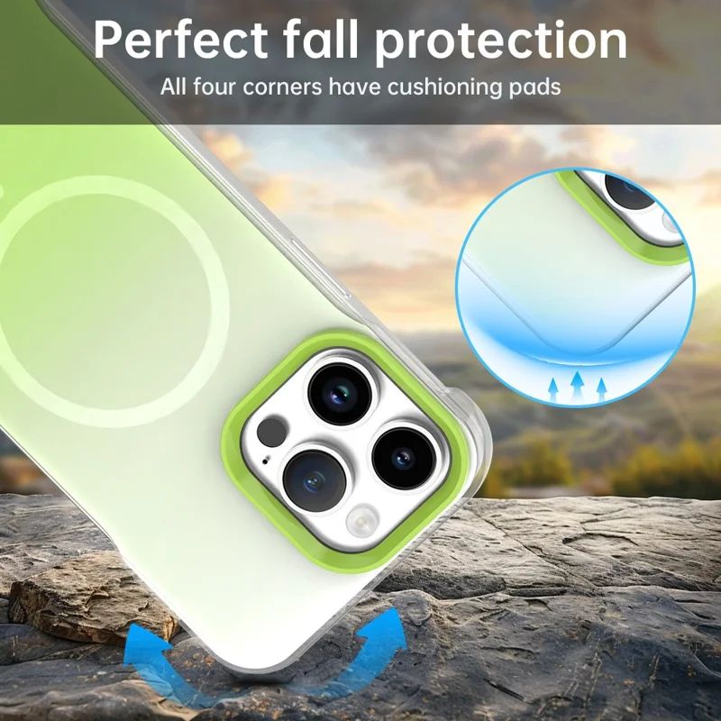 For iPhone 14 Pro Max Magnetic Case Gradient Design Borderless IMD TPU + PC + PET Phone Cover - Green