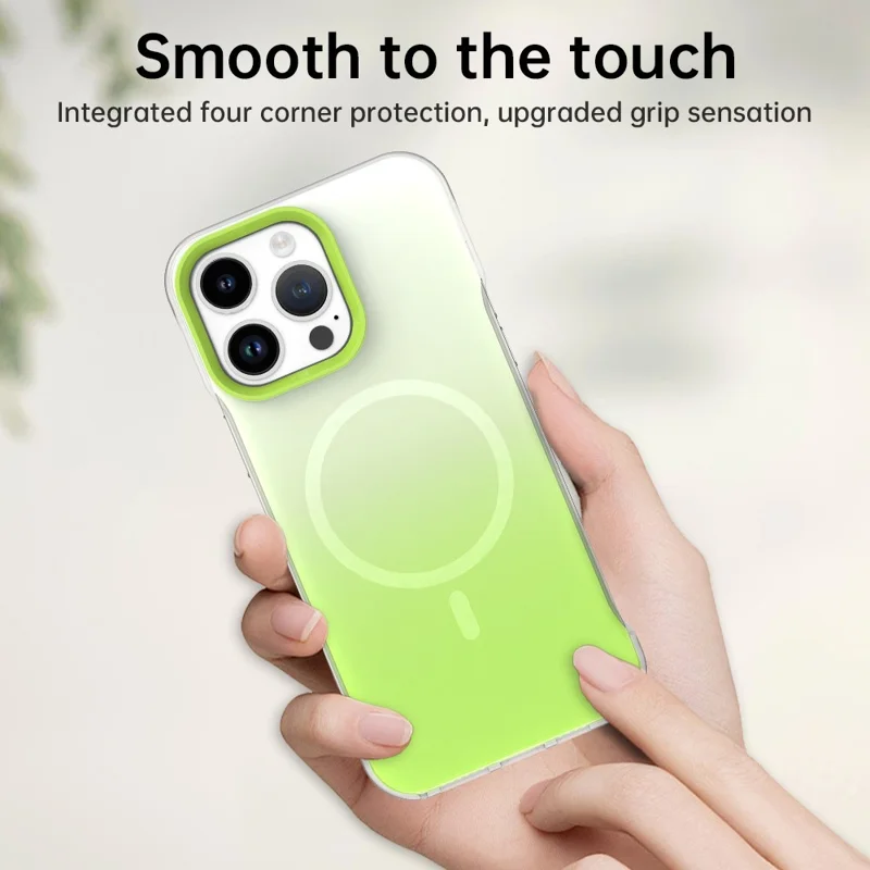 For iPhone 14 Pro Max Magnetic Case Gradient Design Borderless IMD TPU + PC + PET Phone Cover - Green