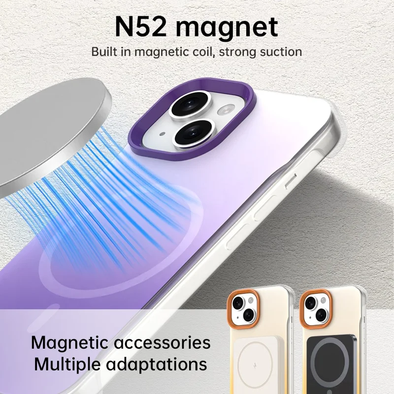 For iPhone 15 Magnetic Case Gradient Design Borderless IMD TPU + PC + PET Phone Cover - Purple