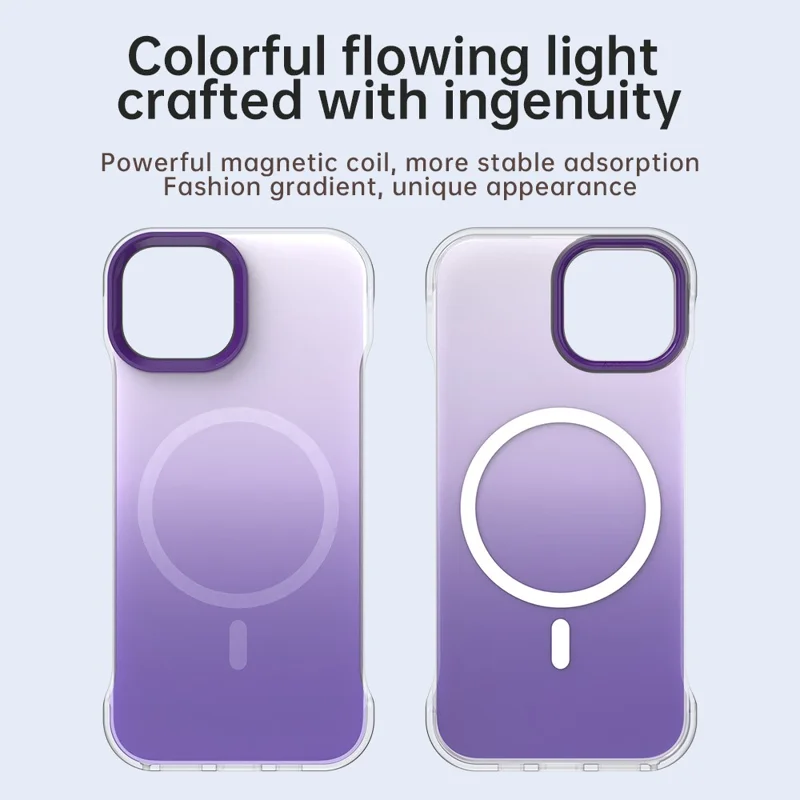For iPhone 15 Magnetic Case Gradient Design Borderless IMD TPU + PC + PET Phone Cover - Purple