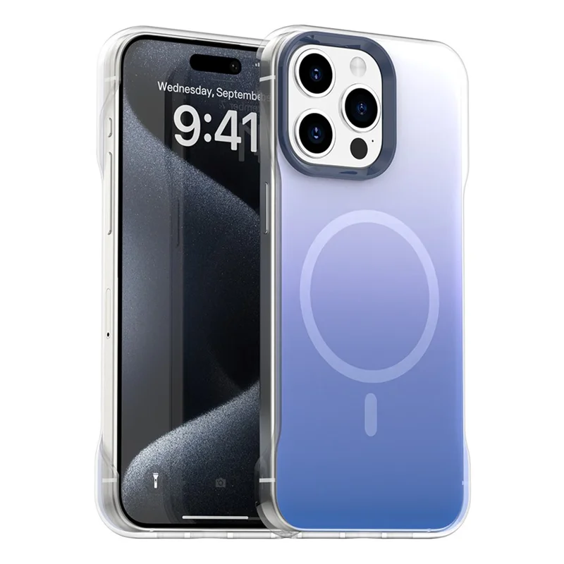 For iPhone 15 Pro Max Magnetic Case Gradient Design Borderless IMD TPU + PC + PET Phone Cover - Blue