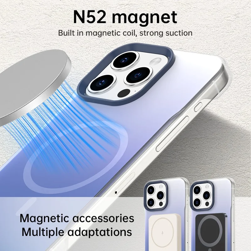 For iPhone 15 Pro Max Magnetic Case Gradient Design Borderless IMD TPU + PC + PET Phone Cover - Blue