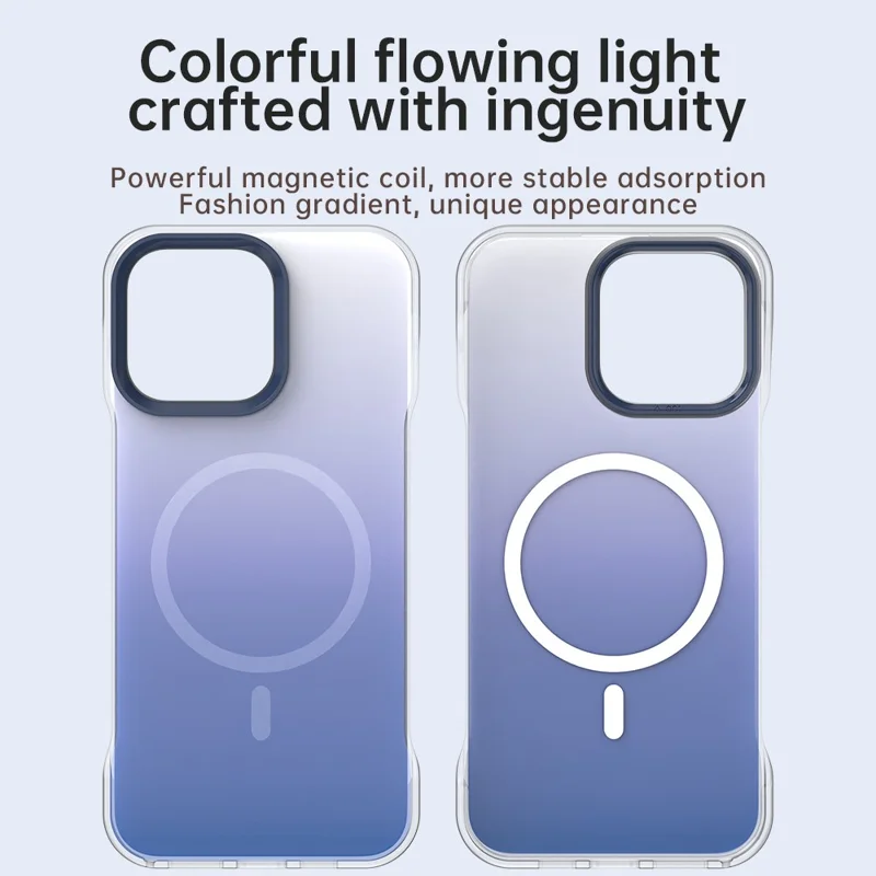 For iPhone 15 Pro Max Magnetic Case Gradient Design Borderless IMD TPU + PC + PET Phone Cover - Blue