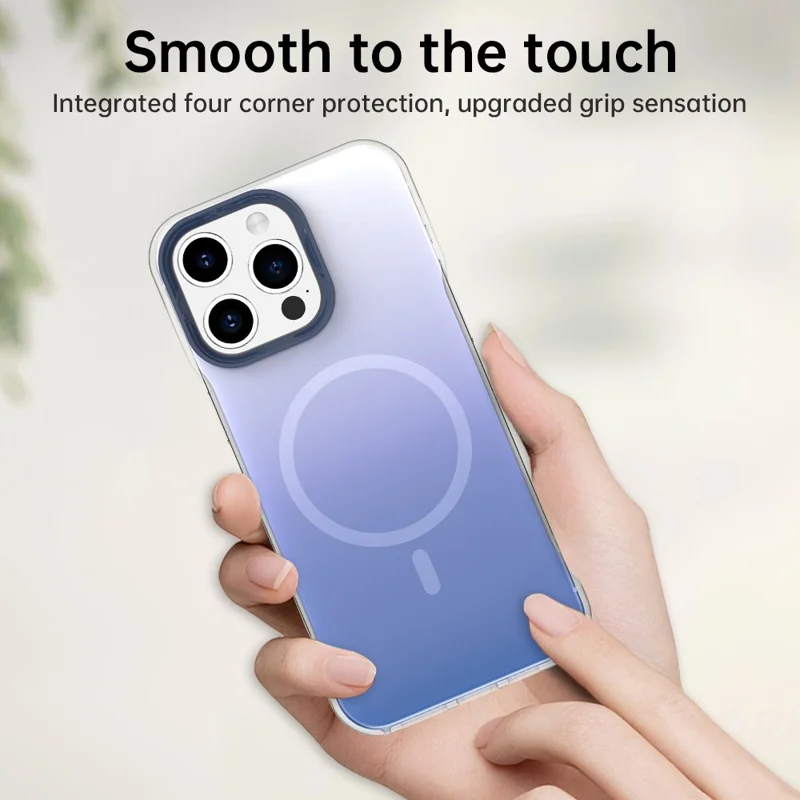 For iPhone 15 Pro Max Magnetic Case Gradient Design Borderless IMD TPU + PC + PET Phone Cover - Blue