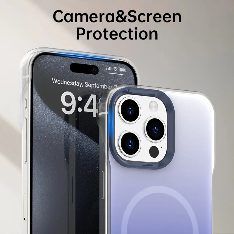 For iPhone 15 Pro Max Magnetic Case Gradient Design Borderless IMD TPU + PC + PET Phone Cover - Blue