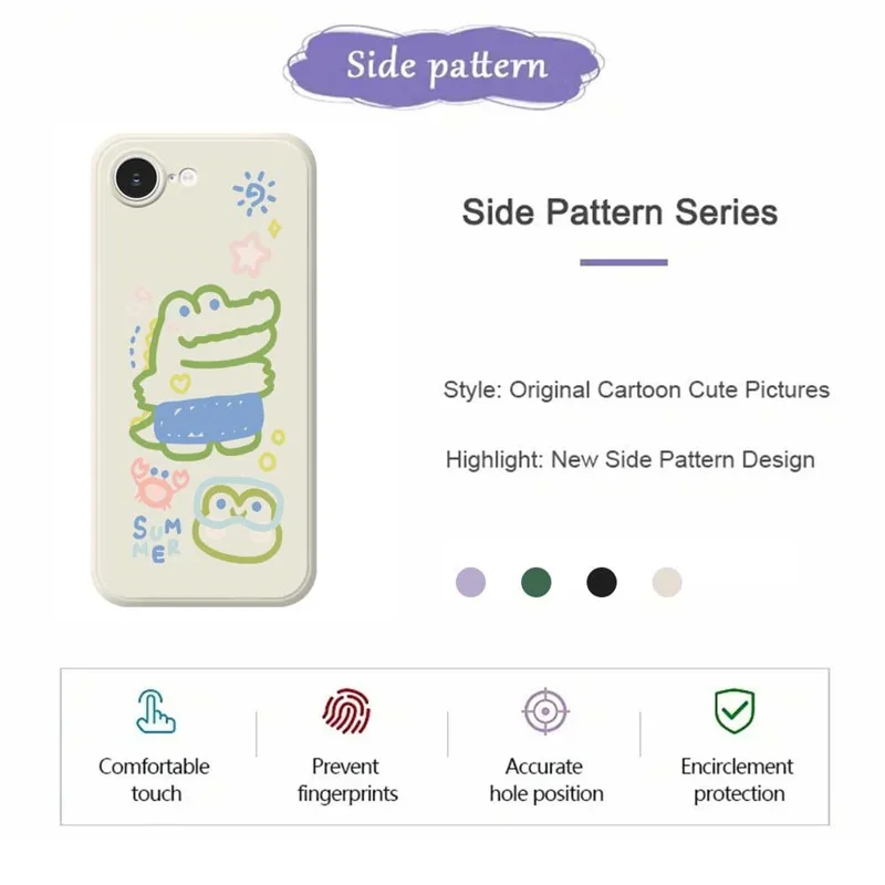 For iPhone 16e Case Frog Alligator Pattern Printing Straight Edge TPU Phone Back Cover - Beige