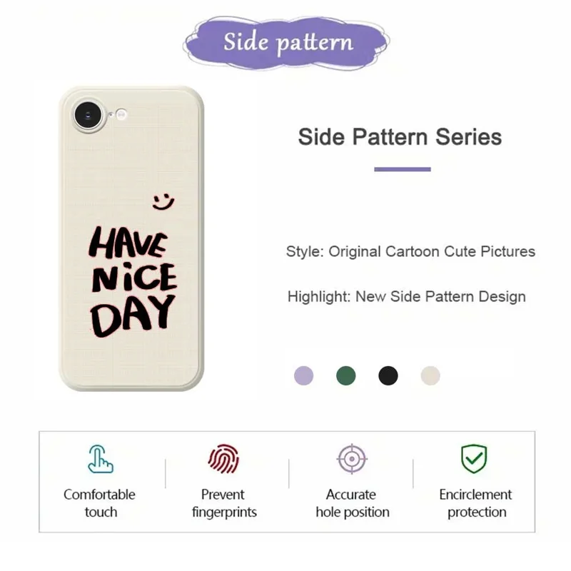 For iPhone 16e Case Have Nice Day Pattern Printing Straight Edge TPU Phone Back Cover - Beige