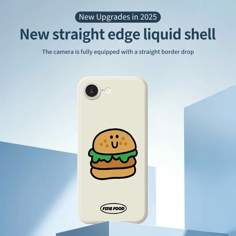 For iPhone 16e Case Hamburger Pattern Printing Straight Edge TPU Phone Back Cover - Beige