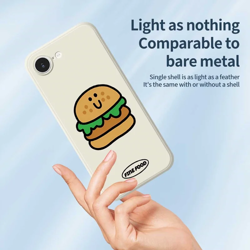 For iPhone 16e Case Hamburger Pattern Printing Straight Edge TPU Phone Back Cover - Beige