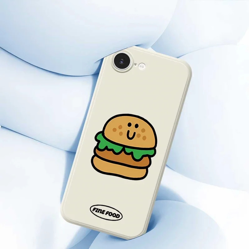 For iPhone 16e Case Hamburger Pattern Printing Straight Edge TPU Phone Back Cover - Beige