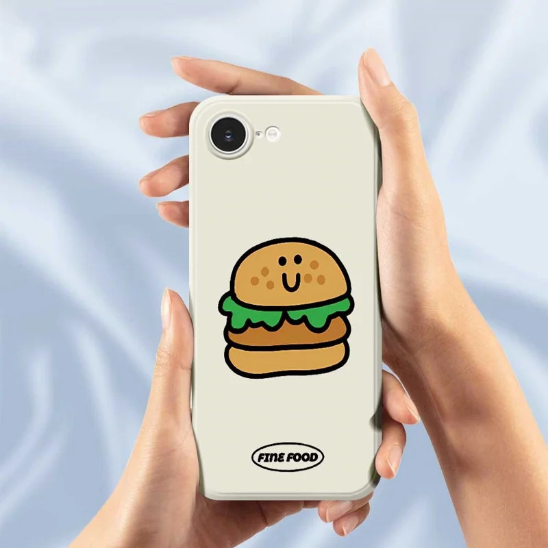 For iPhone 16e Case Hamburger Pattern Printing Straight Edge TPU Phone Back Cover - Beige