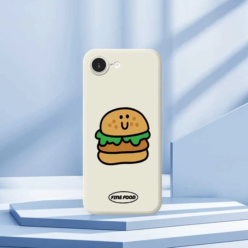 For iPhone 16e Case Hamburger Pattern Printing Straight Edge TPU Phone Back Cover - Beige