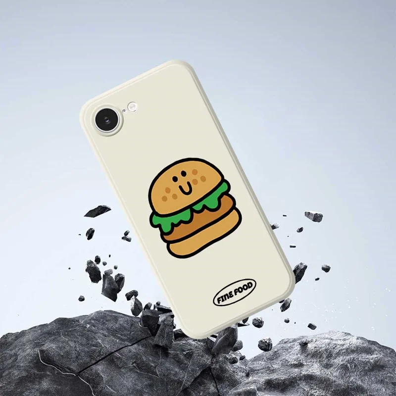 For iPhone 16e Case Hamburger Pattern Printing Straight Edge TPU Phone Back Cover - Beige