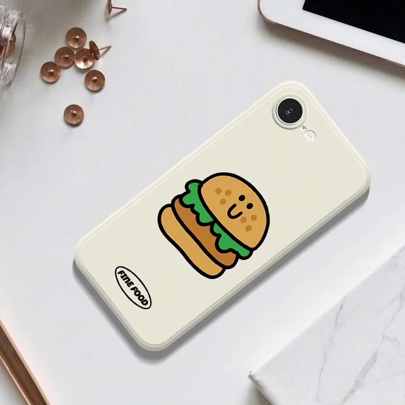 For iPhone 16e Case Hamburger Pattern Printing Straight Edge TPU Phone Back Cover - Beige