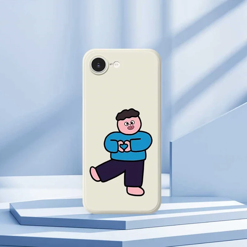 For iPhone 16e Case Love Boy Pattern Printing Straight Edge TPU Phone Back Cover - Beige