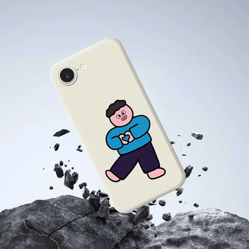 For iPhone 16e Case Love Boy Pattern Printing Straight Edge TPU Phone Back Cover - Beige