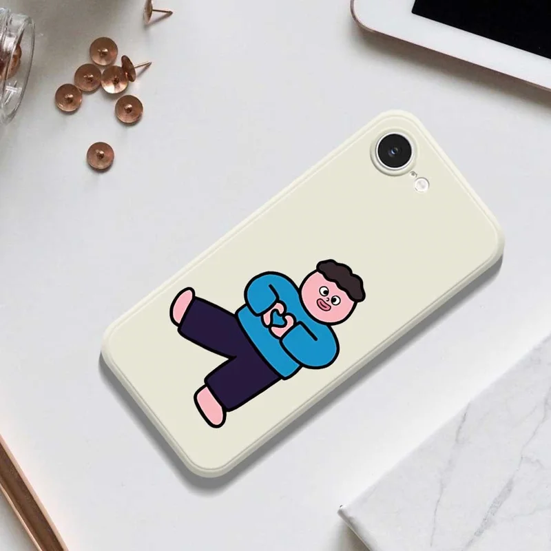 For iPhone 16e Hoesje Liefdesjongen Patroon Afdruk Rechte Rand TPU Telefoon Achterkant - Groen