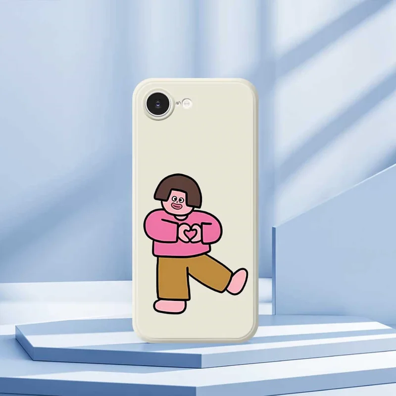 For iPhone 16e Case Love Girl Pattern Printing Straight Edge TPU Phone Back Cover - Beige