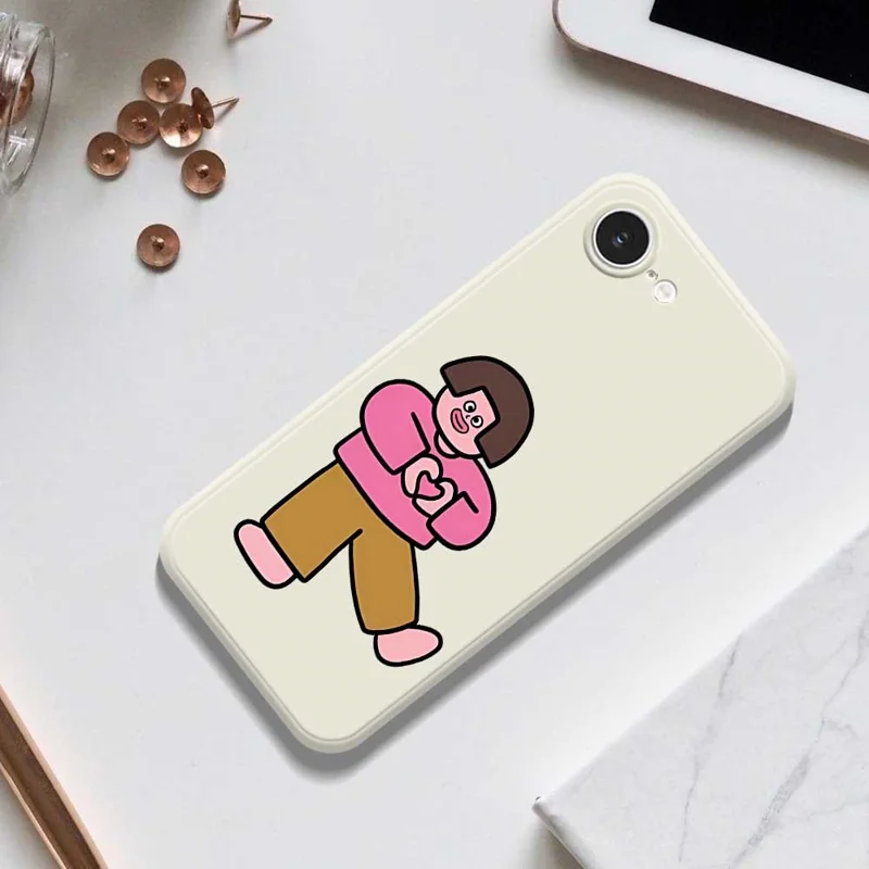 For iPhone 16e Case Love Girl Pattern Printing Straight Edge TPU Phone Back Cover - Beige
