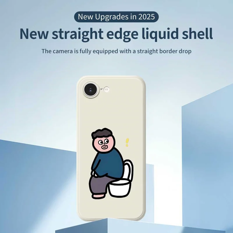 Custodia per iPhone 16e Stampa a motivo di ragazzo del water Bordo dritto Copertura posteriore del telefono in TPU - Beige