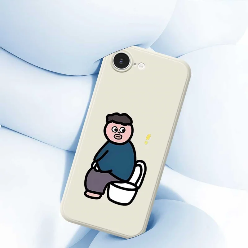 Custodia per iPhone 16e Stampa a motivo di ragazzo del water Bordo dritto Copertura posteriore del telefono in TPU - Beige