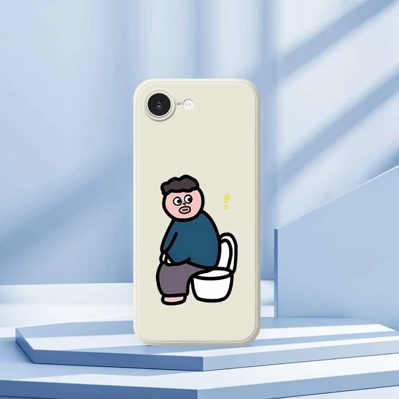 Custodia per iPhone 16e Stampa a motivo di ragazzo del water Bordo dritto Copertura posteriore del telefono in TPU - Beige