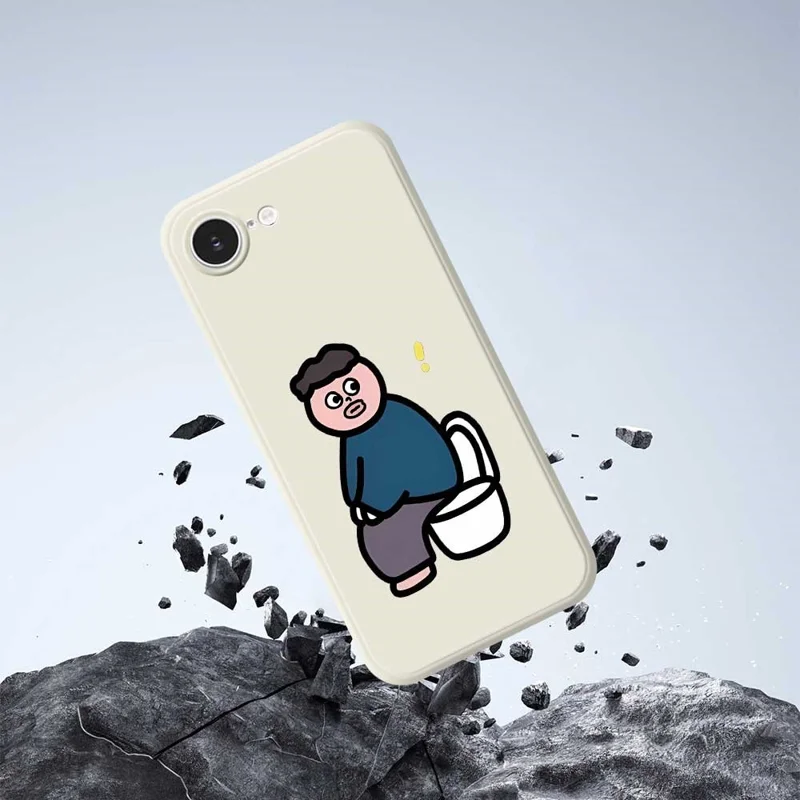 Custodia per iPhone 16e Stampa a motivo di ragazzo del water Bordo dritto Copertura posteriore del telefono in TPU - Beige
