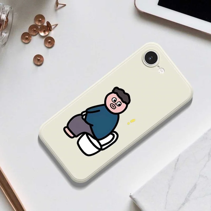 Custodia per iPhone 16e Stampa a motivo di ragazzo del water Bordo dritto Copertura posteriore del telefono in TPU - Beige