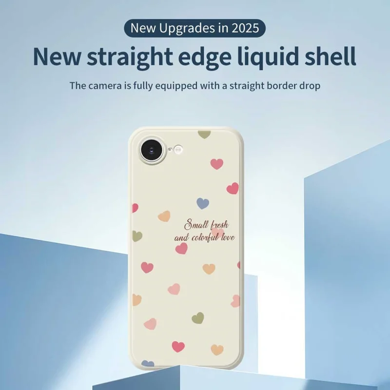 For iPhone 16e Case Colorful Love Pattern Printing Straight Edge TPU Phone Back Cover - Beige
