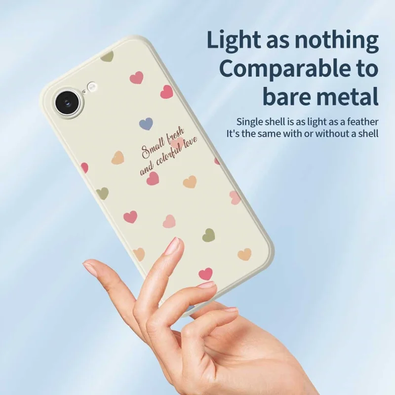 For iPhone 16e Case Colorful Love Pattern Printing Straight Edge TPU Phone Back Cover - Beige