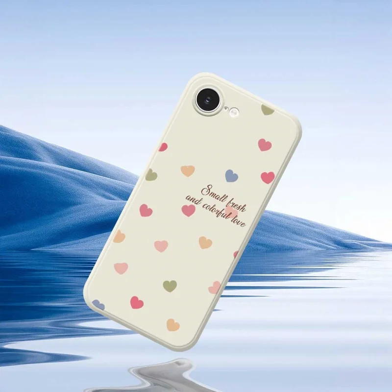 For iPhone 16e Case Colorful Love Pattern Printing Straight Edge TPU Phone Back Cover - Beige