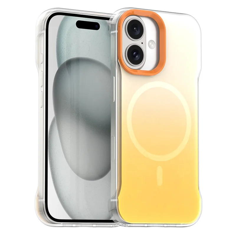 For iPhone 16 Plus Magnetic Case Gradient Design Borderless IMD TPU + PC + PET Phone Cover - Orange