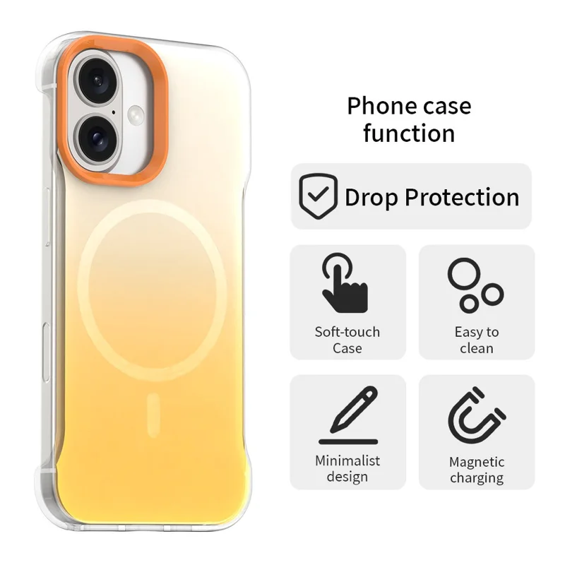 For iPhone 16 Plus Magnetic Case Gradient Design Borderless IMD TPU + PC + PET Phone Cover - Orange