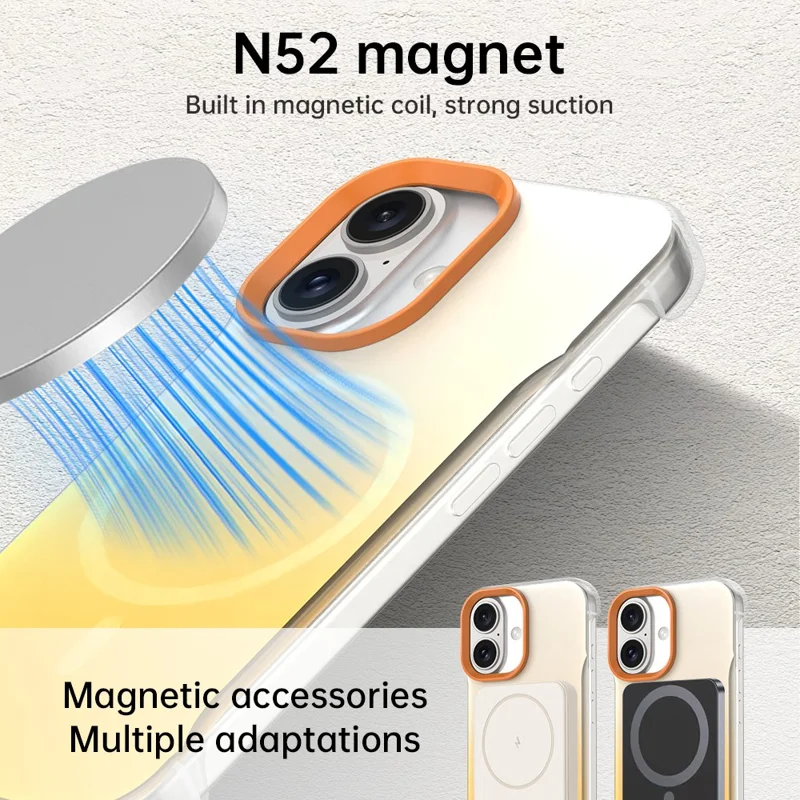 For iPhone 16 Plus Magnetic Case Gradient Design Borderless IMD TPU + PC + PET Phone Cover - Orange