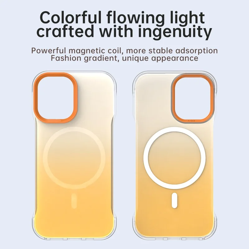 For iPhone 16 Plus Magnetic Case Gradient Design Borderless IMD TPU + PC + PET Phone Cover - Orange