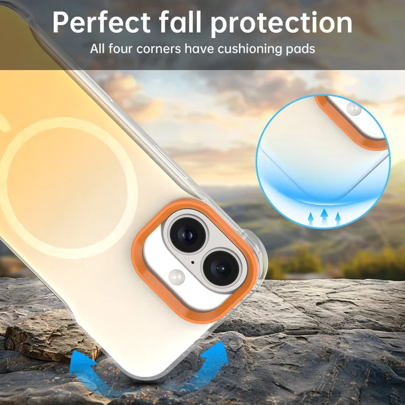 For iPhone 16 Plus Magnetic Case Gradient Design Borderless IMD TPU + PC + PET Phone Cover - Orange
