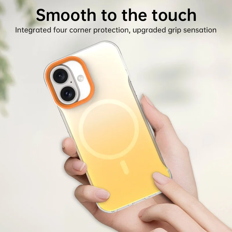 For iPhone 16 Plus Magnetic Case Gradient Design Borderless IMD TPU + PC + PET Phone Cover - Orange