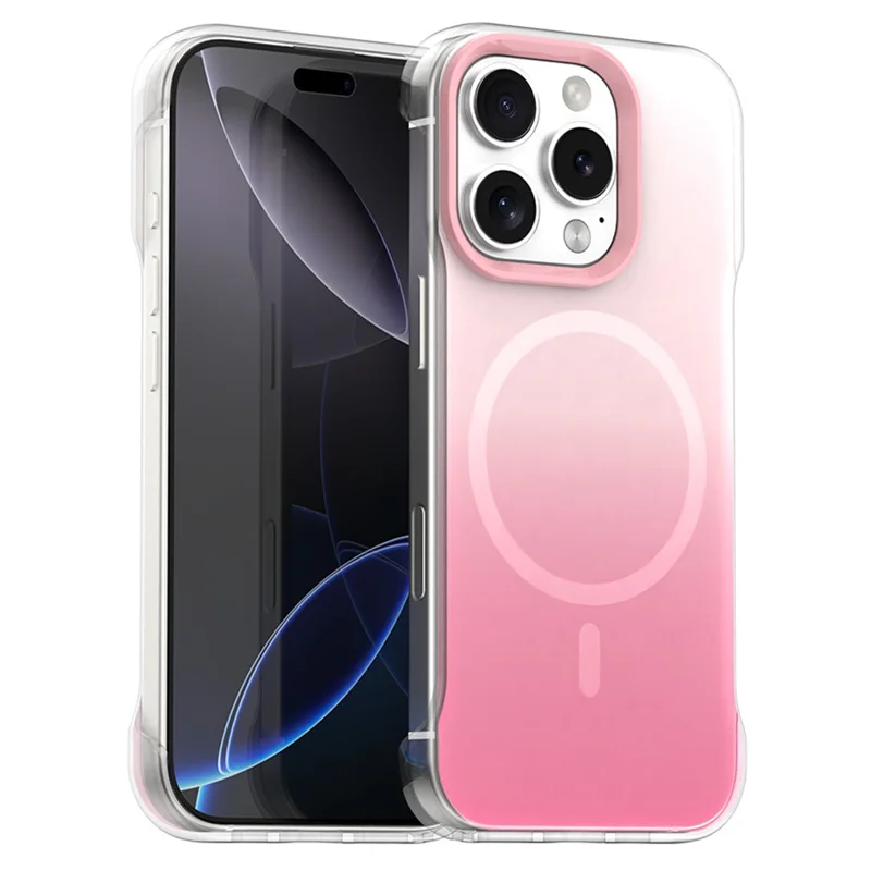 Чехол для iPhone 16 Pro Max с магнитной системой, градиентным дизайном и бесшовной IMD-технологией из TPU + PC + PET - Розовый