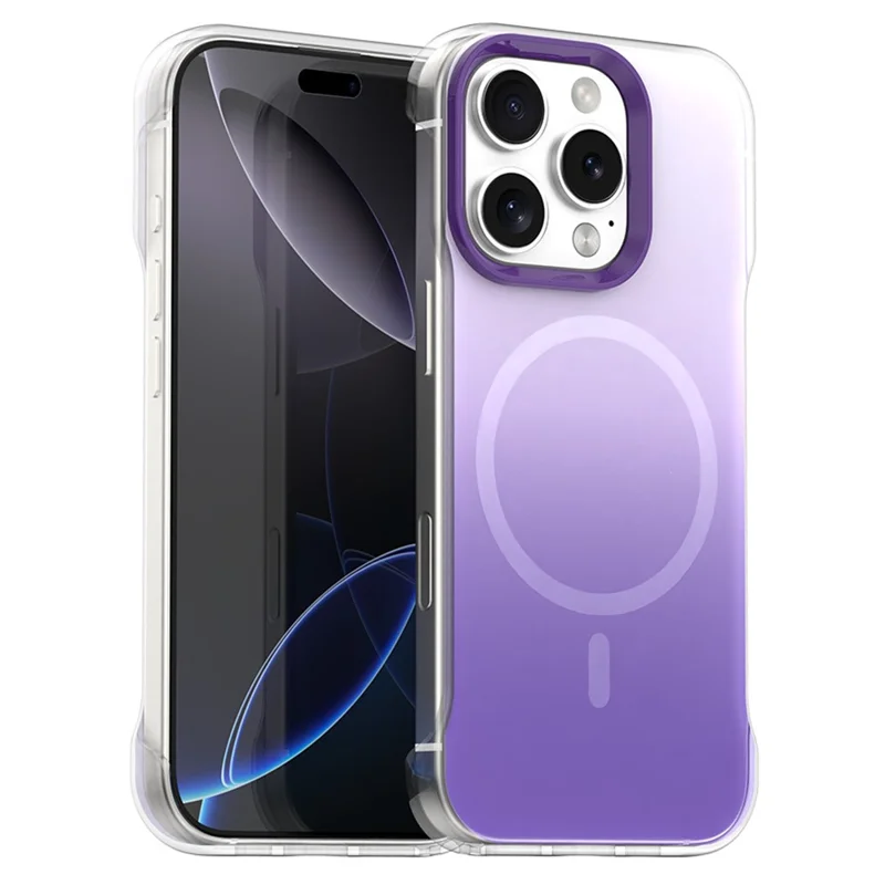 For iPhone 16 Pro Max Magnetic Case Gradient Design Borderless IMD TPU + PC + PET Phone Cover - Purple