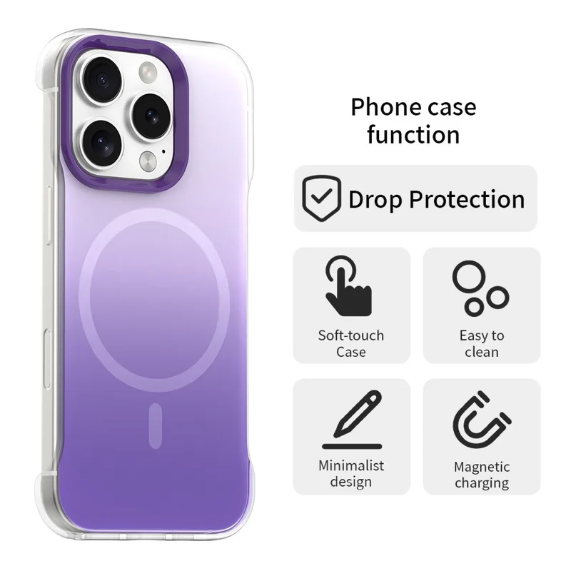 For iPhone 16 Pro Max Magnetic Case Gradient Design Borderless IMD TPU + PC + PET Phone Cover - Purple