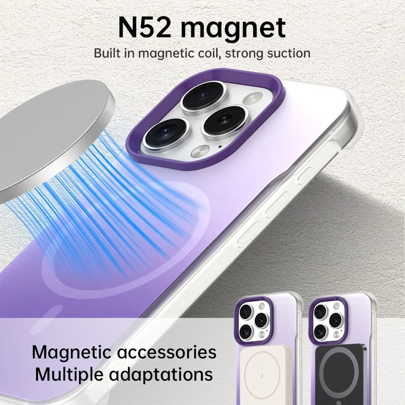 For iPhone 16 Pro Max Magnetic Case Gradient Design Borderless IMD TPU + PC + PET Phone Cover - Purple