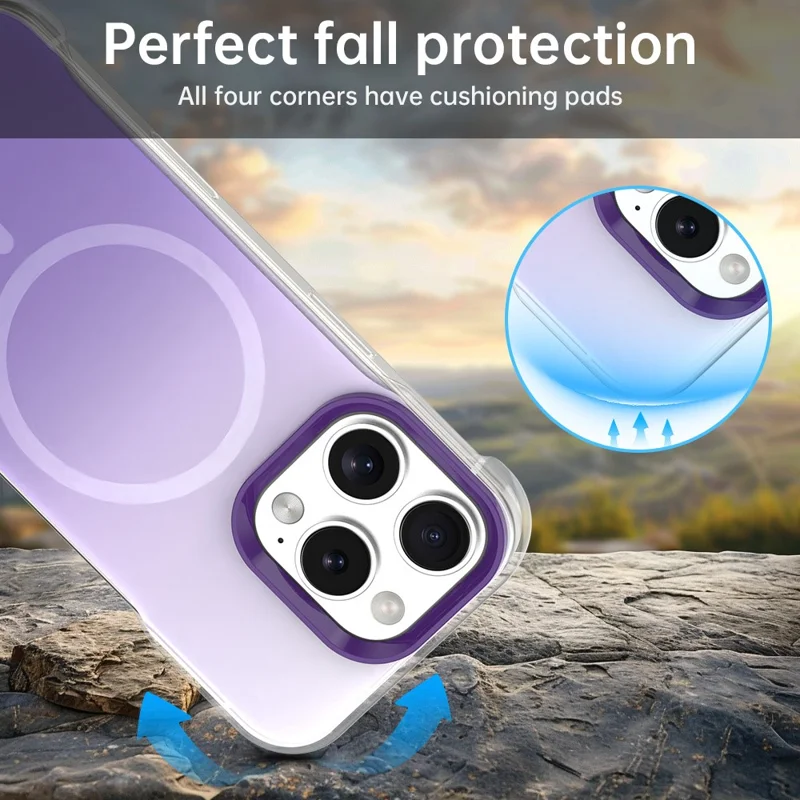 For iPhone 16 Pro Max Magnetic Case Gradient Design Borderless IMD TPU + PC + PET Phone Cover - Purple