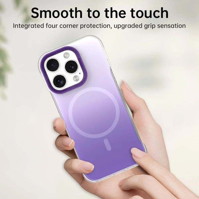 For iPhone 16 Pro Max Magnetic Case Gradient Design Borderless IMD TPU + PC + PET Phone Cover - Purple