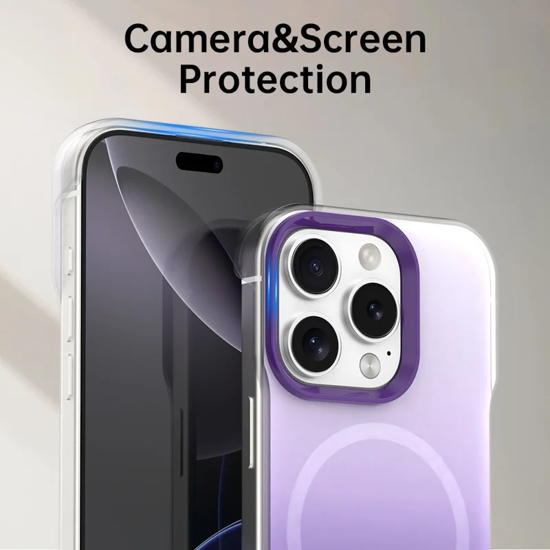 For iPhone 16 Pro Max Magnetic Case Gradient Design Borderless IMD TPU + PC + PET Phone Cover - Purple