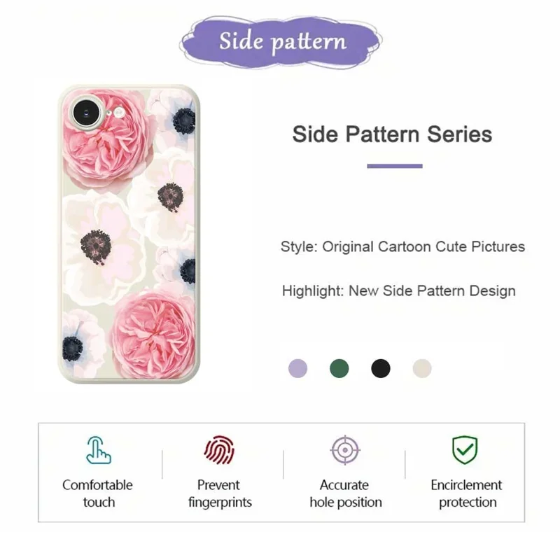 For iPhone 17e / 16e Case White and Pink Flower Pattern Printing Straight Edge TPU Phone Back Cover - Green