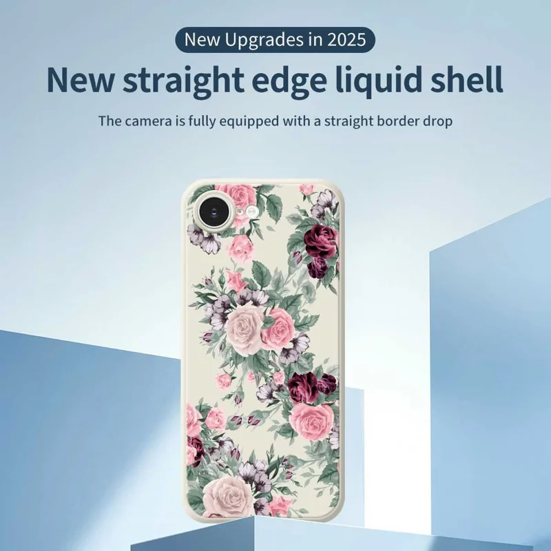 For iPhone 16e Case Flower Cluster Pattern Printing Straight Edge TPU Phone Back Cover - Black
