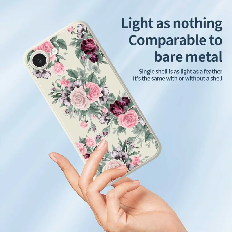 For iPhone 16e Case Flower Cluster Pattern Printing Straight Edge TPU Phone Back Cover - Black